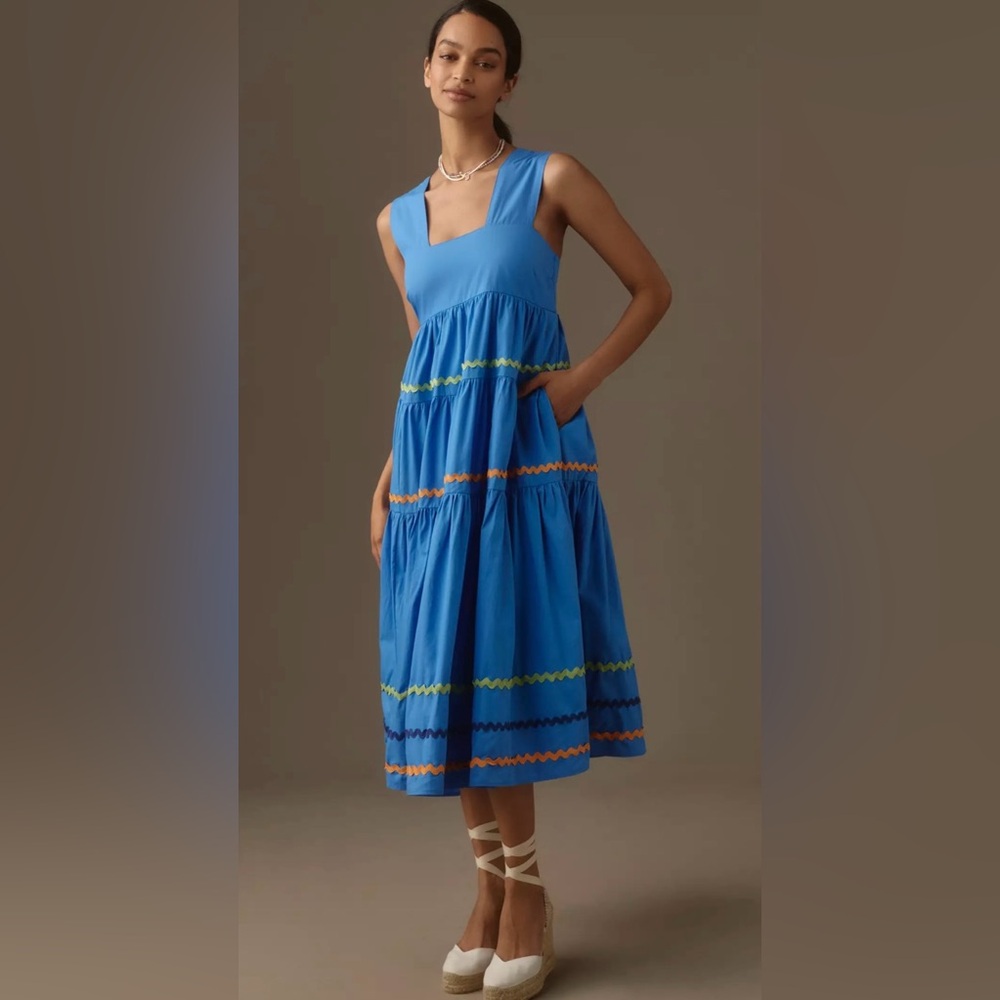 The Helena Square-Neck Tiered Midi Dress: Smocked Scallop Edition